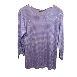 NWT‎ Women's Leggiardo Sequin Shaped Knit Tee Lilac 3/4 Sleeves Size 4